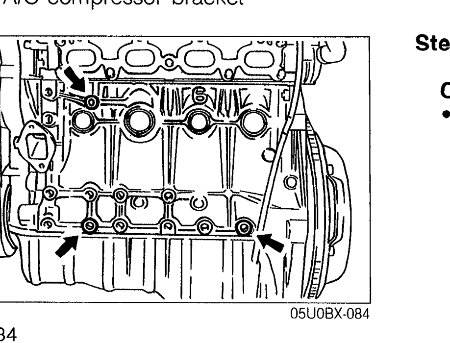 Top view of the engine showing the SST (engine hanger) mounting holes for Step 2, with arrows pointing to the hole locations.