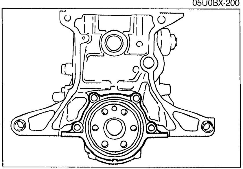 Rear cover installed on the cylinder block showing the mounting flange and bolt locations.
