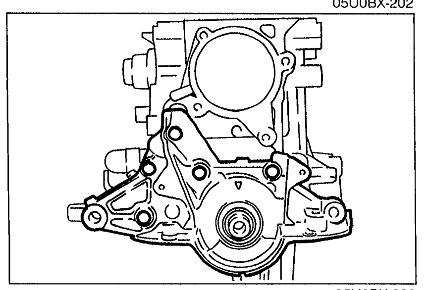 Oil pump installed on the cylinder block with new gasket visible. Bolt locations are visible around the perimeter.