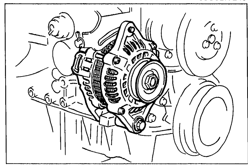 Alternator installed on its bracket with the drive pulley visible.