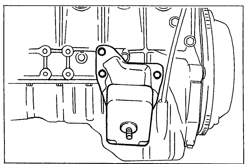 Left engine mount installed at the bottom of the engine block.