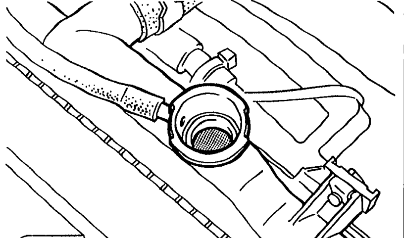 Close-up photo of the radiator filler neck with cap removed, used for coolant quality inspection (rust/scale buildup, oil contamination).