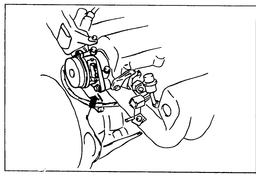Underhood photo showing the crank angle sensor and its lock bolt, illustrating loosening the lock bolt and turning the crank angle sensor to adjust ignition timing.