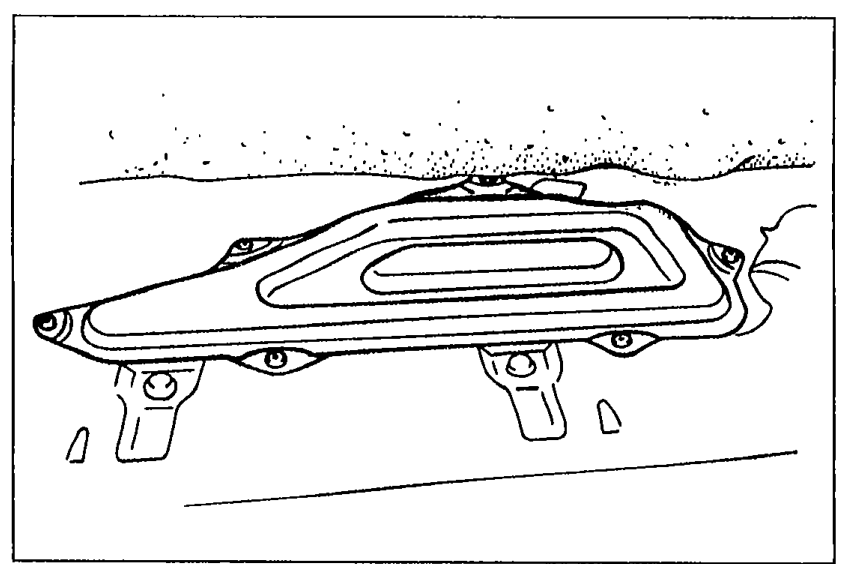 Illustration of the rear of the vehicle interior showing the rear package trim and the service hole cover location for accessing the fuel pump.