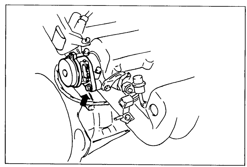 Engine bay view showing crank angle sensor mounted on the engine with its connector visible. Used to illustrate Removal step.