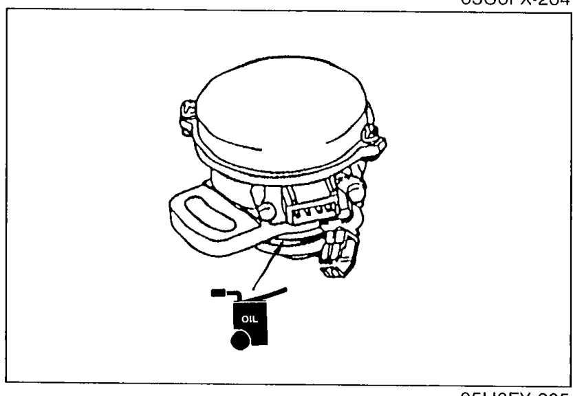 Crank angle sensor close-up with O-ring and blade visible at bottom — apply grease here. Illustrates Installation step 1.
