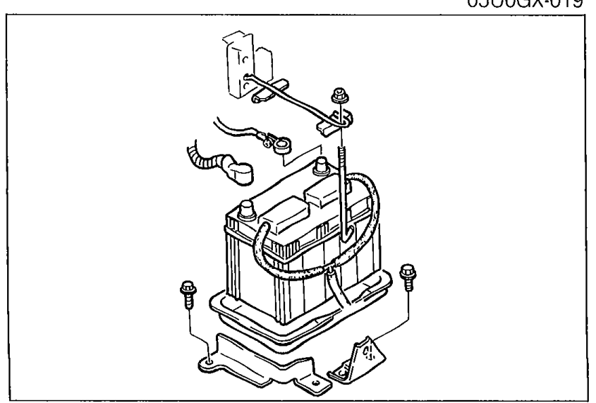 New battery installed with the genuine battery replacement kit components (tray, clamp, vent hoses) in position.