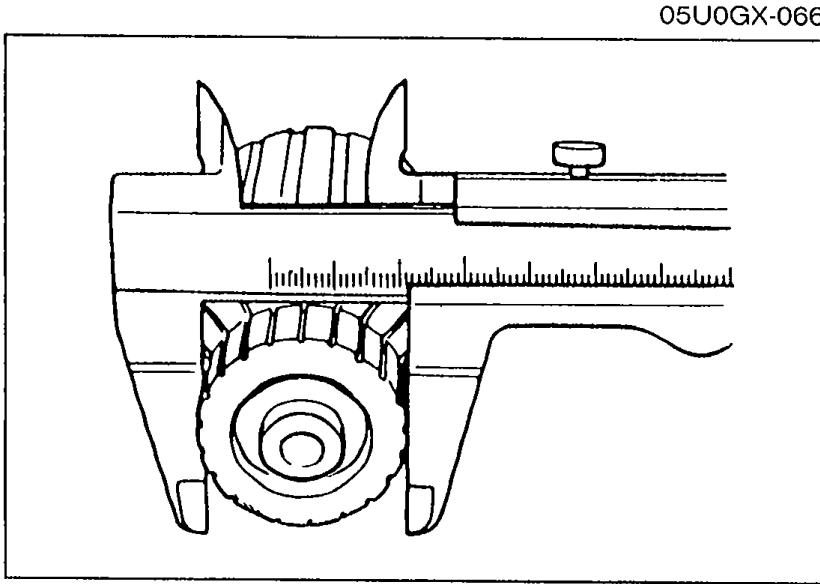 Illustration of a vernier caliper measuring the outer diameter of the armature commutator.