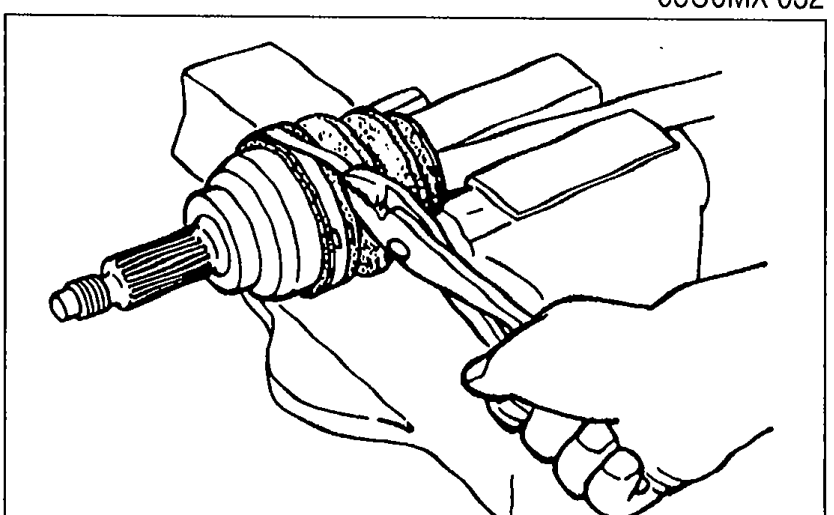Hands using pliers to fold the boot band back by pulling on the end of it.