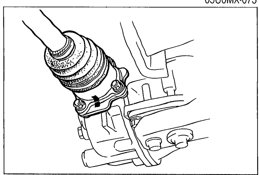 Photograph of the driveshaft connected to the output shaft showing the alignment marks for proper installation.