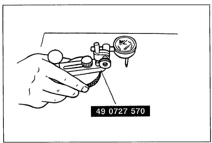 Illustration showing SST 49 0727 570 being placed on a surface plate with a dial indicator being set to zero.