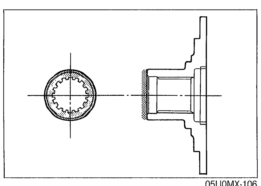 Photo of the companion flange showing the splined end face where grease is to be applied. The flange is shown isolated against a black background.