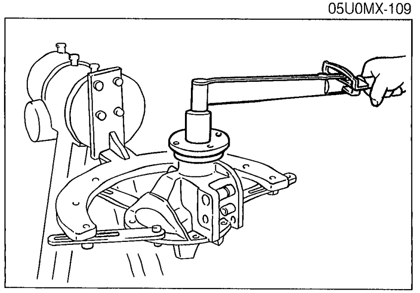 Photo showing the companion flange and washer installed, with the locknut being tightened using a torque wrench.