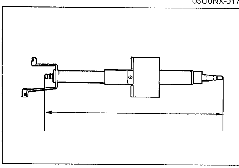 Steering shaft laid horizontally with arrows indicating measurement of the overall shaft length (583.3 ± 1.5 mm).