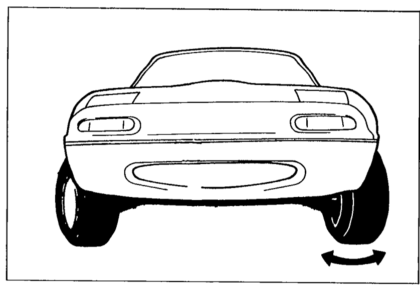 Front view of MX-5 with arrows indicating turning the steering wheel fully left and right.