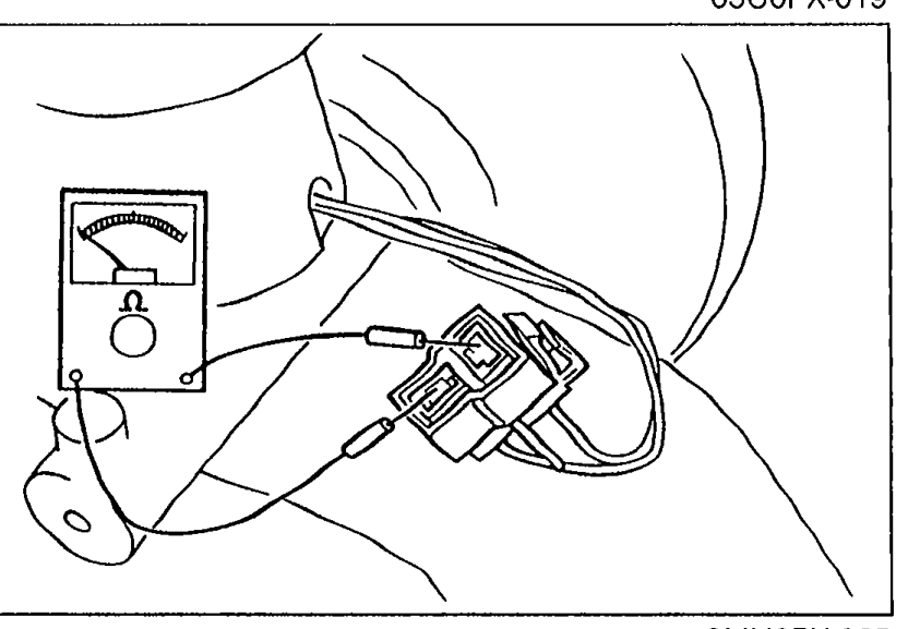 Ohmmeter connected to the fluid level sensor connector to verify continuity.