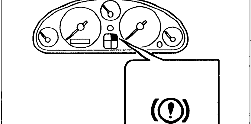Illustration of the instrument cluster showing the BRAKE warning lamp illuminated to indicate proper parking brake switch function.