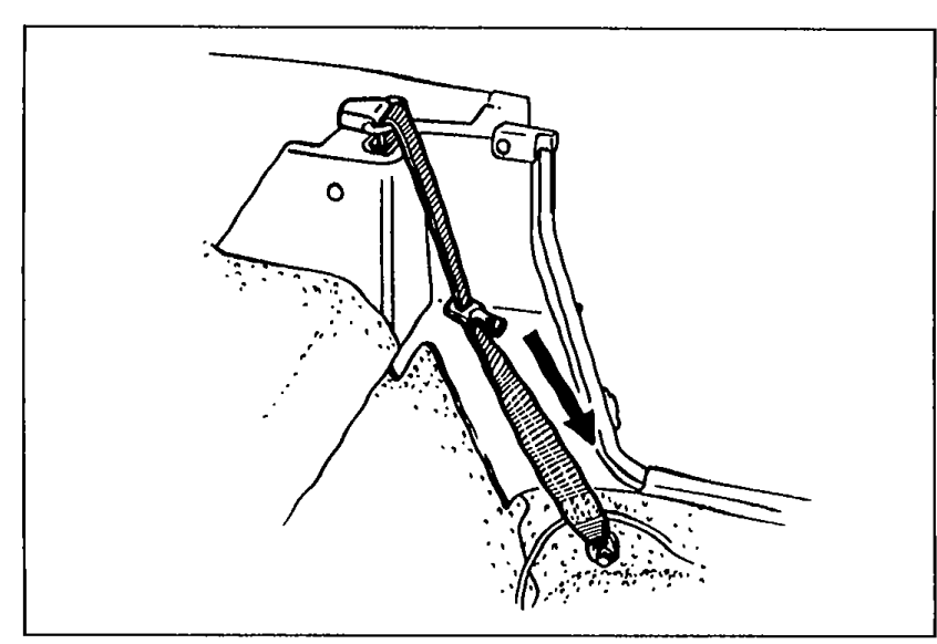 Illustration showing the seat belt being pulled out smoothly from the B-pillar to verify retractor operation.
