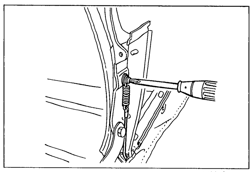 Close-up of the rear of the link assembly with a screwdriver removing screws that hold the cables in place.