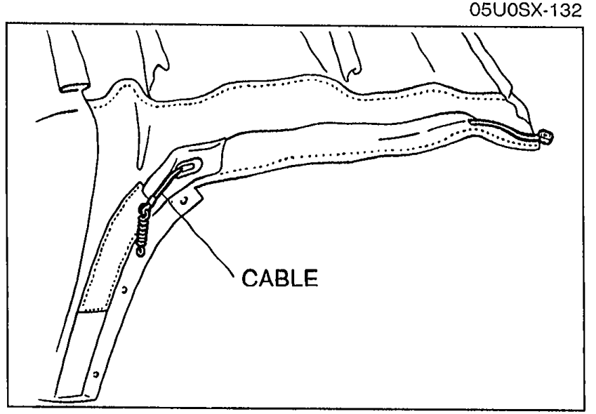 Top fabric laid out with cable being removed from the fabric edge; CABLE is called out.
