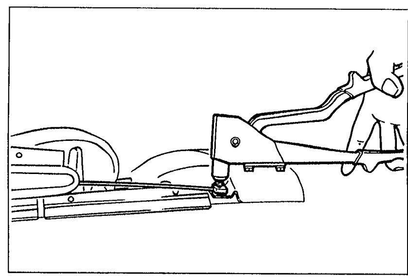 Illustration of the convertible top set upright with the front of the link assembly visible; hands shown riveting the cables to the front of the link assembly.