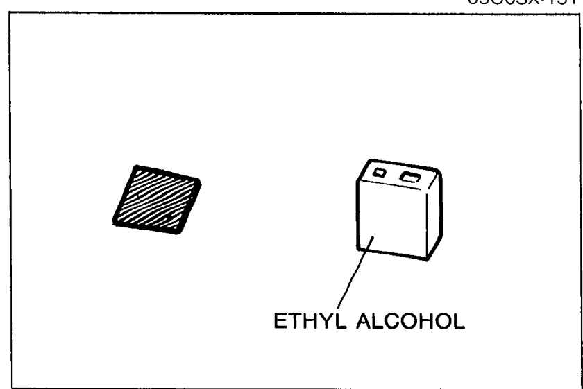 Illustration showing a repair sheet and a can of ETHYL ALCOHOL used for degreasing the repair sheet.