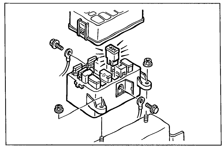 Cartridge-type 80A main fuse block showing mounting nuts and fuse installation bolts.