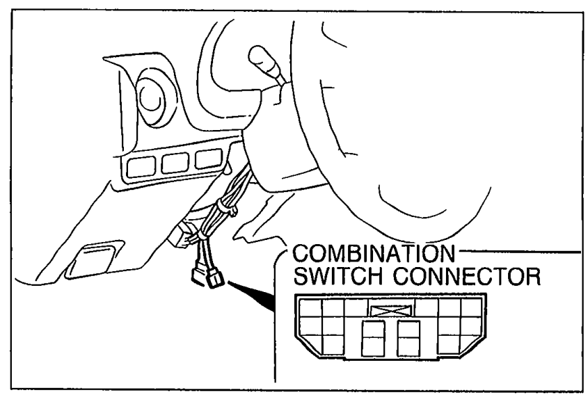 Location of the COMBINATION SWITCH CONNECTOR under the dashboard near the steering column.