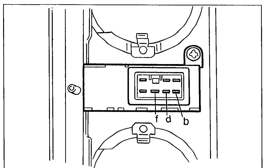 Headlight retractor switch with connector terminals labelled b, d, f.