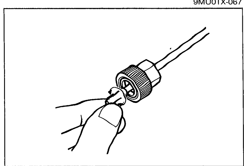 Two-panel illustration showing speedometer cable connection points: left panel labelled 'ON TRANSMISSION CASE' (cable end at transmission output), right panel labelled 'ON INSTRUMENT CLUSTER' (cable end at back of cluster).