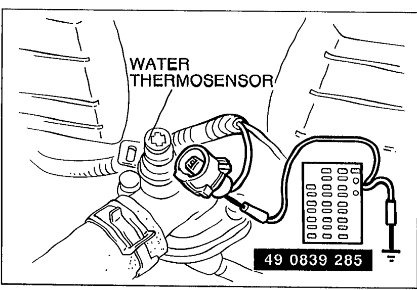 Water thermosensor with SST 49 0839 285 connected via red lead to the thermosensor connector.