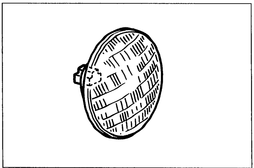 Illustration of a sealed-beam headlight bulb shown from the rear (with prongs/connector). Used to illustrate Step 1 — checking the headlight bulbs.