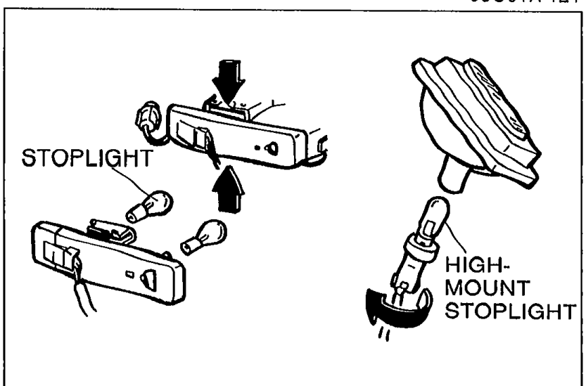 Illustration showing the STOPLIGHT bulb (rear stoplight assembly with bulb) on the left and the HIGH-MOUNT STOPLIGHT assembly on the right. Label 05U0TX-122.