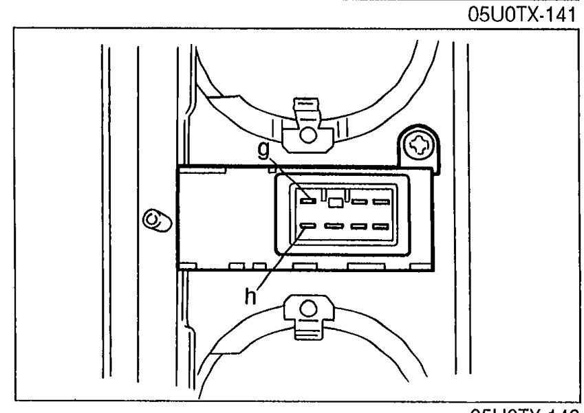 Hazard warning switch removed from the cluster panel with terminal h identified on the switch connector.