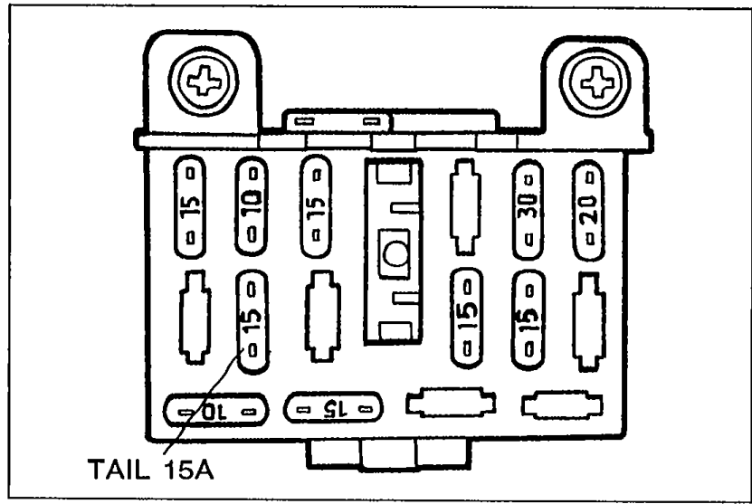 Fuse block showing the TAIL 15A fuse location labeled at the left.