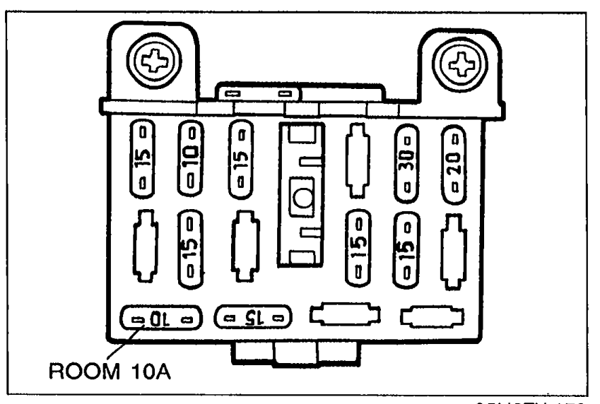Fuse block layout with the ROOM 10A fuse identified at the bottom-left position (Step 2 — fuse check).