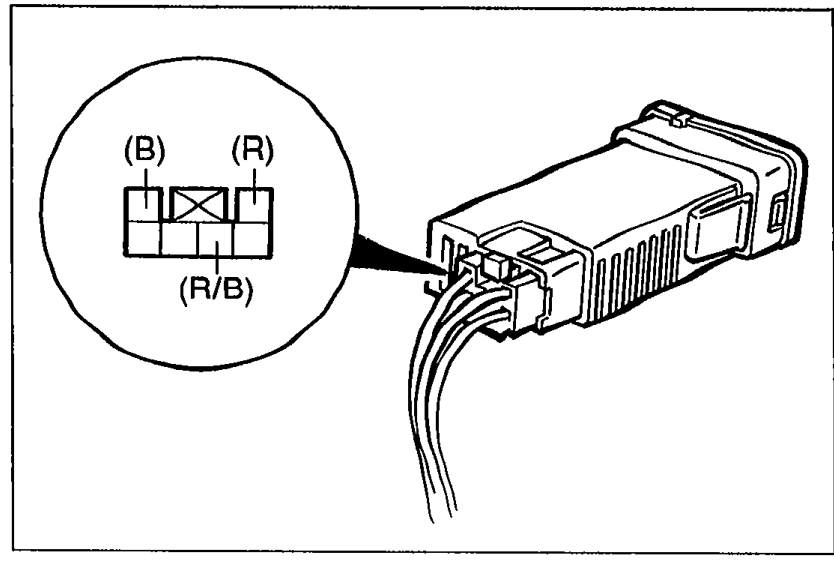 Circular detail of the panel lamp control switch connector showing terminals labeled (B), (R), and (R/B) with the wire harness exiting to the right.