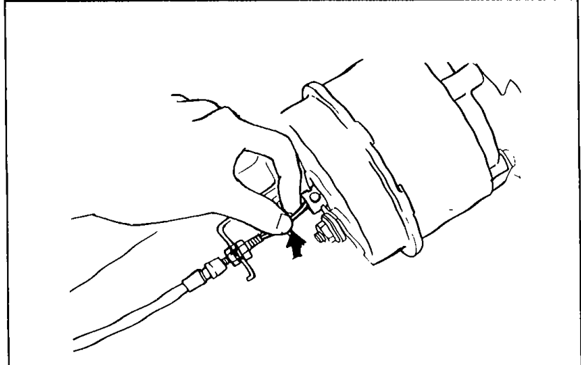Illustration of actuator showing the actuator cable attachment with arrows pointing to the cable connection point and clamps.