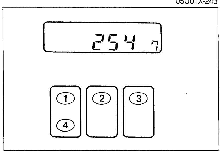Display reading '254 7' above preset channel buttons numbered 1-4. Illustrates entering personal code via preset channel buttons (example: 2547).