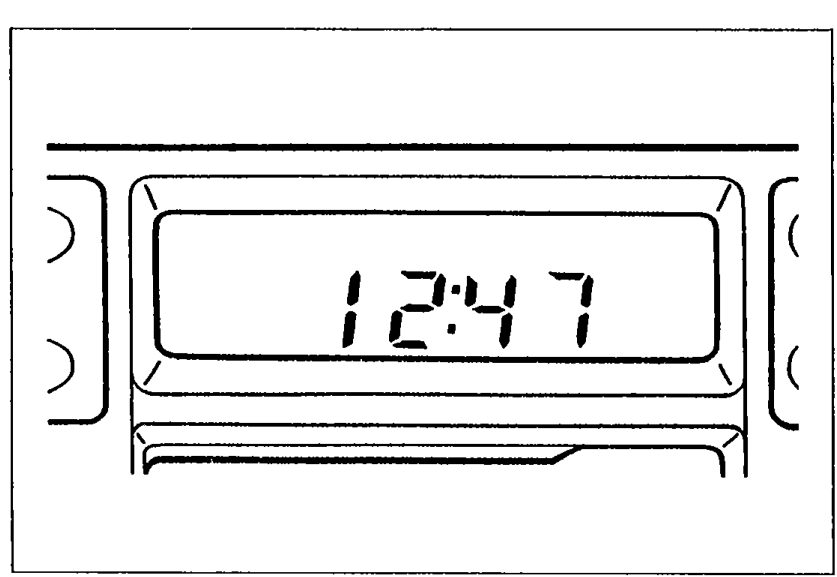 Close-up of the audio unit display showing 12:47 on the clock readout. Illustrates Step 1 (checking the display).