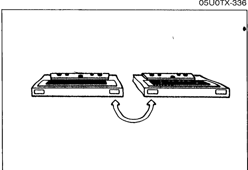 Two cassette tapes shown side-by-side with curved arrows between them, indicating swapping/comparing cassette tapes.
