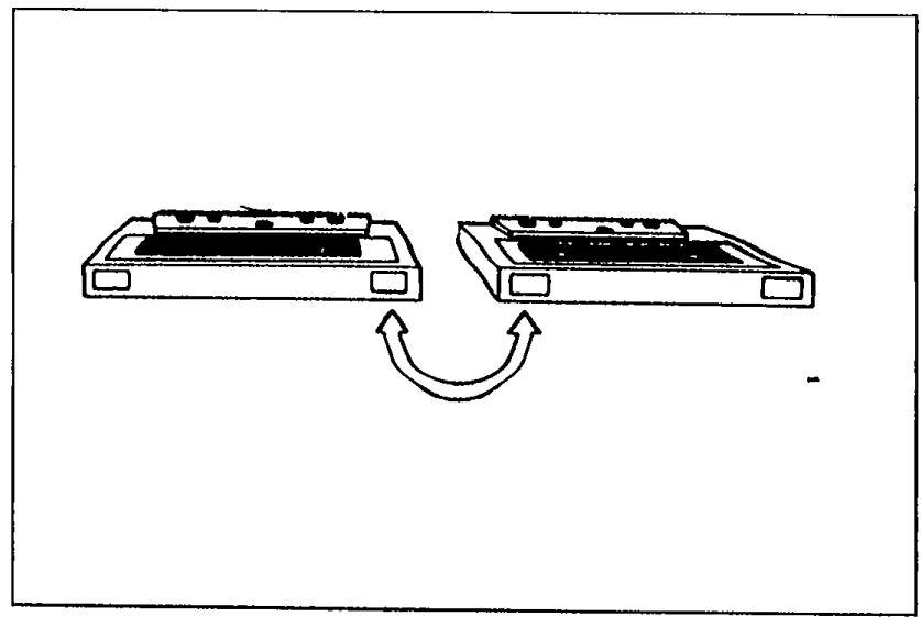 Two cassette tapes shown side by side with curved arrows between them indicating tape swapping/comparison.