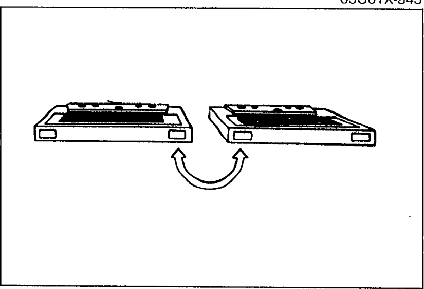 Two cassette tapes shown side by side with curved arrows between them indicating tape swapping/comparison.