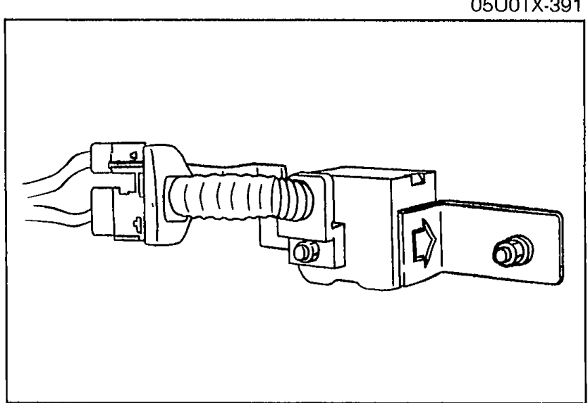 Illustration of the S-sensor mounted to its bracket, showing the sensor body, harness pigtail, and mounting bolt for installation inspection.