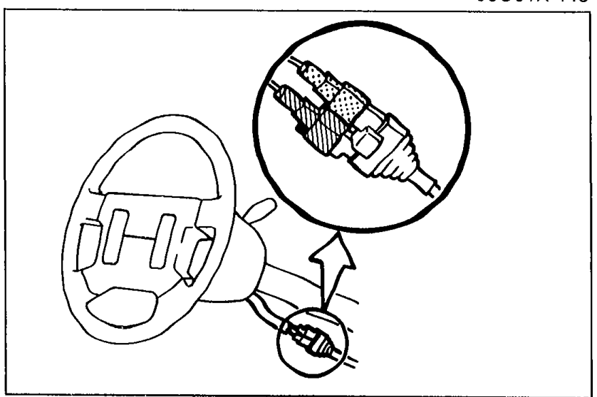 Steering wheel with callout zoom showing the S-sensor connectors being disconnected.