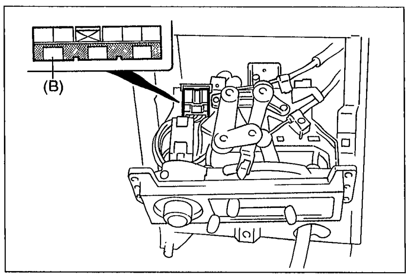 Illustration of the blower switch connector with terminal-wire (B) — Black — highlighted for voltage measurement to body ground.