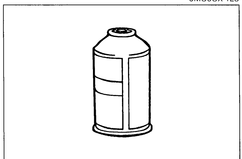R-12 refrigerant container (small disposable can) shown upright, illustrating the storage-temperature caution.